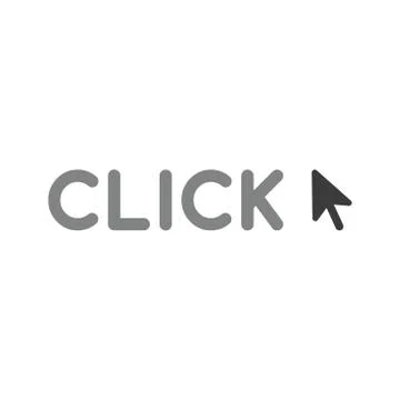 Vector icon concept of click word with mouse cursor arrow Stock Illustration