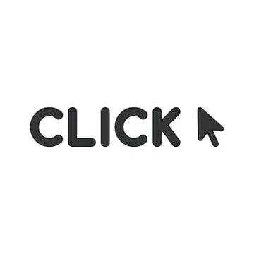 Vector icon concept of click word with mouse cursor. Black outlines and color Illustrazione stock