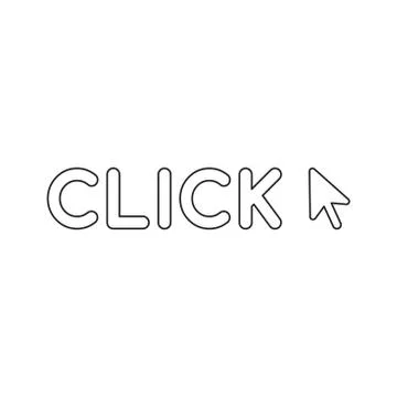 Vector icon concept of click word with mouse cursor. Stock Illustration