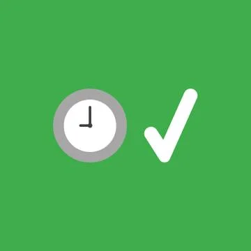 Vector icon concept of clock with check mark on green background 스톡 일러스트