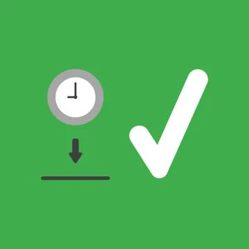 Vector icon concept of clock into hole with check mark on green background Stock Illustration