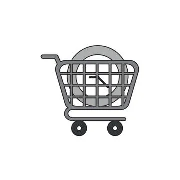 Vector icon concept of clock in shopping cart. Stock Illustration