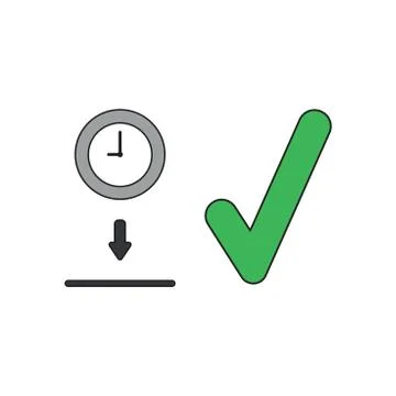 Vector icon concept of clock time into moneybox hole with check mark. Illustrazione stock