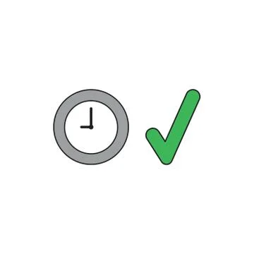 Vector icon concept of clock time with check mark. Illustrazione stock