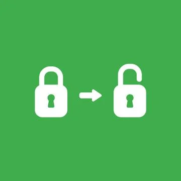 Vector icon concept of closed and opened padlocks on green backgrounds Stock Illustration
