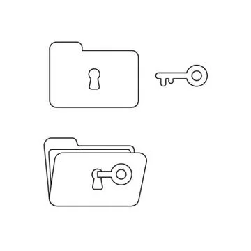 Vector icon concept of closed and open folders with keyhole and key unlock. B イラスト素材