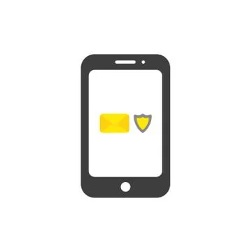 Vector icon concept of closed envelope with shield guard inside smartphone 库存插图