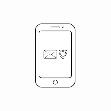 Vector icon concept of closed envelope with shield guard inside smartphone. Stock Illustration