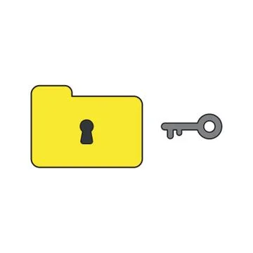 Vector icon concept of closed folder and keyhole with key. Black outlines and Illustrazione stock