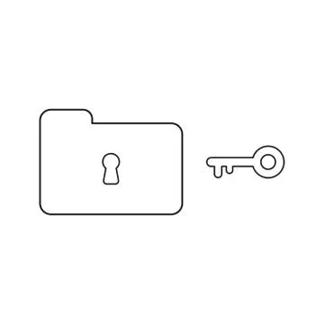 Vector icon concept of closed folder and keyhole with key. Black outline. Stock Illustration
