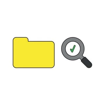 Vector icon concept of closed folder and magnifying glass with check mark. Bl Stock Illustration