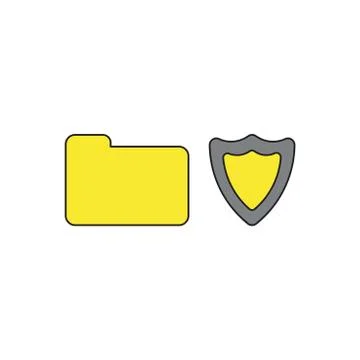 Vector icon concept of closed folder with shield guard. Black outlines and co Stock Illustration
