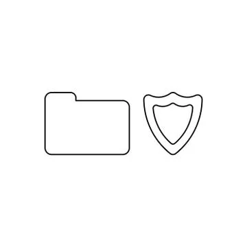 Vector icon concept of closed folder with shield guard. Black outline. Stock Illustration