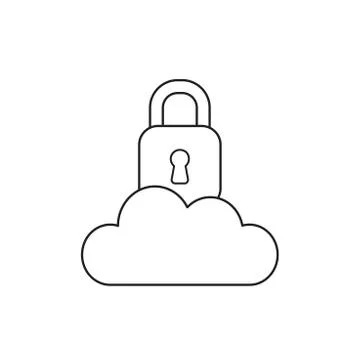 Vector icon concept of closed padlock on cloud. Black outline. Stock Illustration
