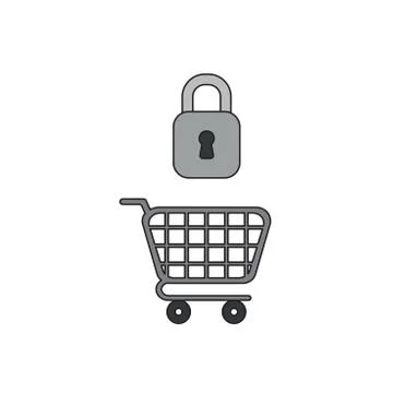 Vector icon concept of closed padlock over shopping cart. Ilustração Stock