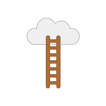 Vector icon concept of cloud and wooden ladder. Colored and color outlines. Illustrazione stock