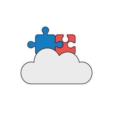 Vector icon concept of connected jigsaw puzzle pieces on cloud. Stock Illustration