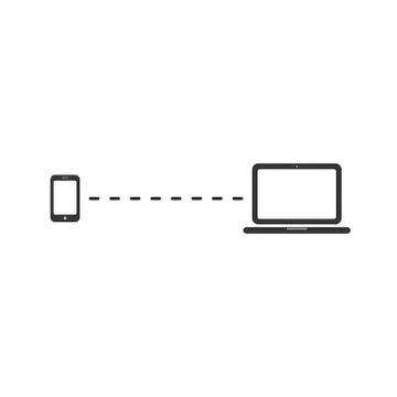 Vector icon concept of connection between smartphone and laptop computer. Bla Illustrazione stock