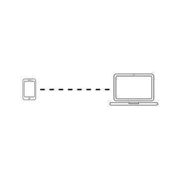 Vector icon concept of connection between smartphone and laptop computer. Bla Stock Illustration