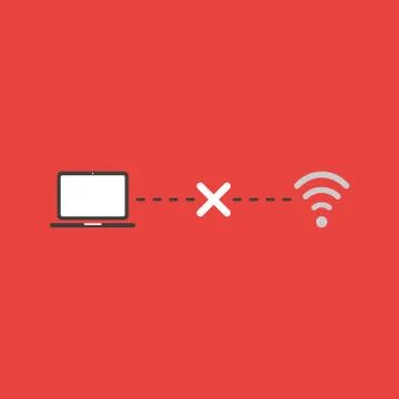 Vector icon concept of connection error, laptop computer, x mark and wifi sym Stock Illustration
