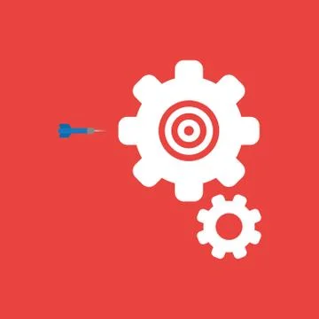 Vector icon concept of dart and bulls eye inside gears on red background Illustrazione stock