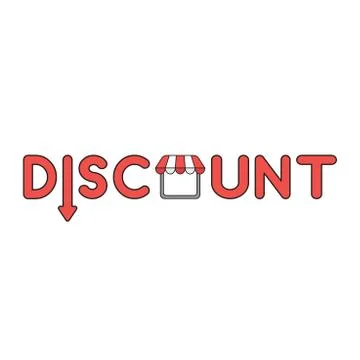 Vector icon concept of discount word with arrow down and shop store. Stock Illustration