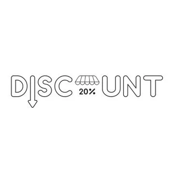 Vector icon concept of discount word with arrow down and percent 20 under sho Stock Illustration