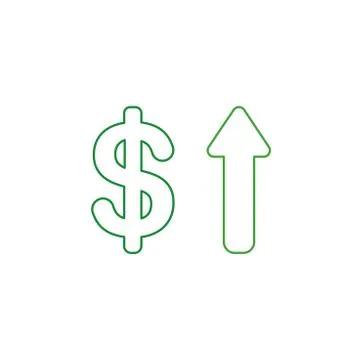 Vector icon concept of dollar with arrow moving up. Color outlines. Illustrazione stock