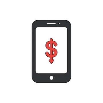 Vector icon concept of dollar arrow moving down inside smartphone. Stock Illustration