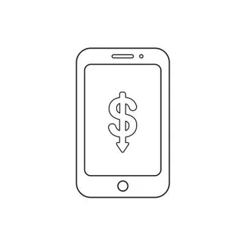 Vector icon concept of dollar arrow moving down inside smartphone. Stock Illustration