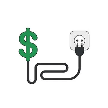 Vector icon concept of dollar with cable, plug and outlet. Illustrazione stock