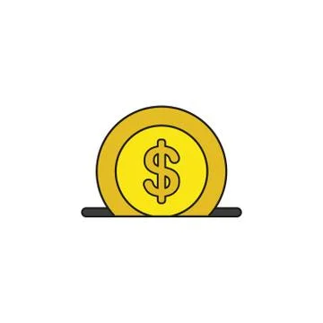 Vector icon concept of dollar coin into moneybox hole. Colored and black outl Stock Illustration