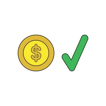 Vector icon concept of dollar coin with check mark. Stock Illustration