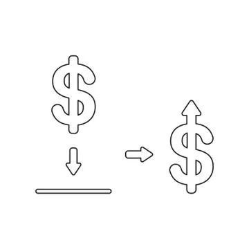 Vector icon concept of dollar inside moneybox hole and arrow moving up. Illustrazione stock