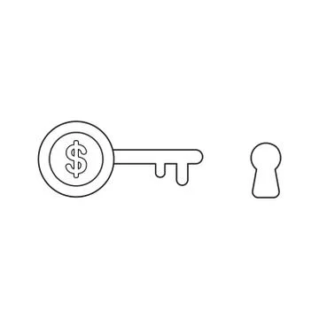 Vector icon concept of dollar key with keyhole. Stock Illustration