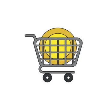 Vector icon concept of dollar moeny coin in shopping cart. Stock Illustration