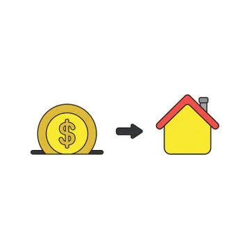 Vector icon concept of dollar money coin into moneybox hole with house. Stock Illustration
