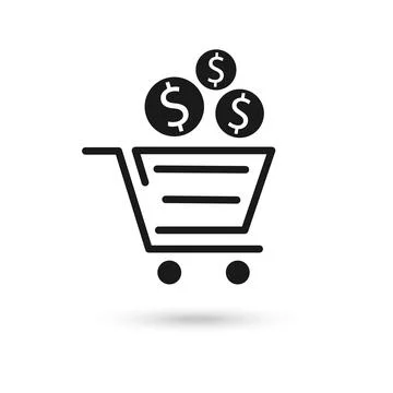 Vector icon concept of dollar money coin over shopping cart. Ilustração Stock