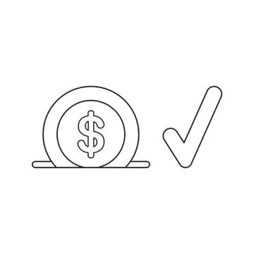 Vector icon concept of dollar into moneybox hole with check mark. Illustrazione stock