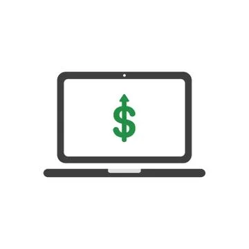 Vector icon concept of dollar symbol arrow moving down inside laptop computer Stock Illustration