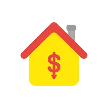 Vector icon concept of dollar symbol arrow moving down inside house 库存插图
