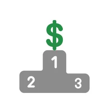 Vector icon concept of dollar symbol on first place of winners podium Stock Illustration