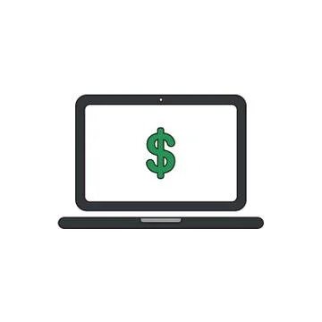 Vector icon concept of dollar symbol inside laptop computer screen. 스톡 일러스트