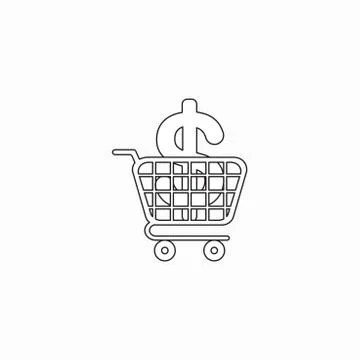Vector icon concept of dollar symbol inside shopping cart. Illustrazione stock
