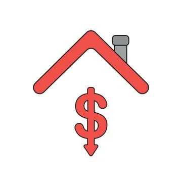 Vector icon concept of dollar symbol arrow down under house roof. Stock Illustration