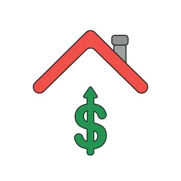 Vector icon concept of dollar symbol arrow up under house roof. Stock Illustration