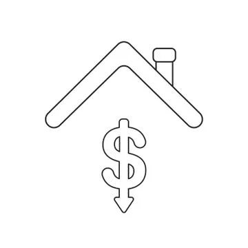 Vector icon concept of dollar symbol arrow down under house roof. Stock Illustration