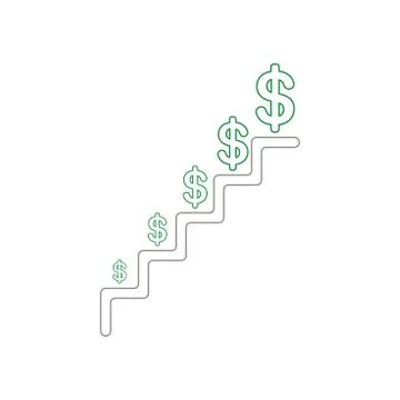 Vector icon concept of dollar symbol growing on stairs. Stock Illustration