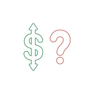 Vector icon concept of dollar symbol with arrow pointing up and down and ques Illustrazione stock