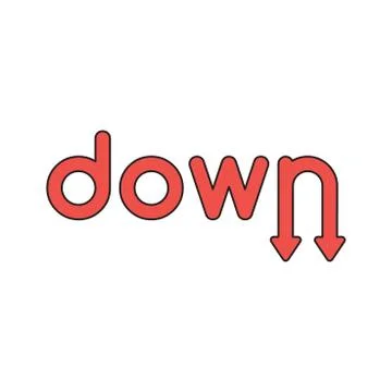 Vector icon concept of down word with arrows down. Illustrazione stock